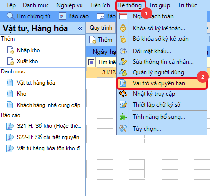 Menu Hệ thống\\Vai trò và quyền hạn